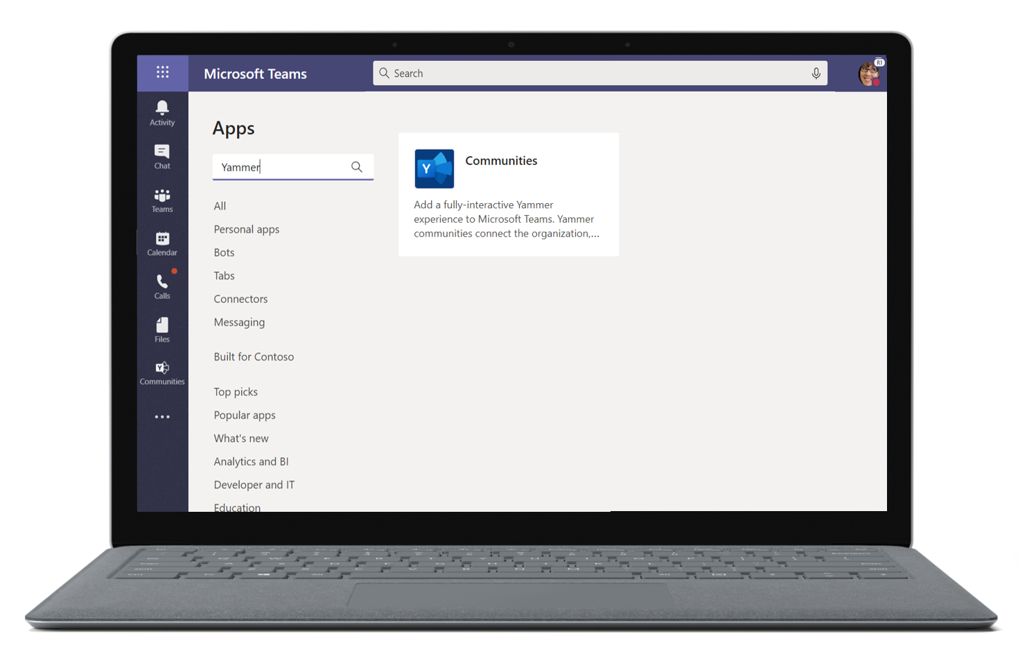 Immagine dell'app Yammer cercata in Microsoft Teams.