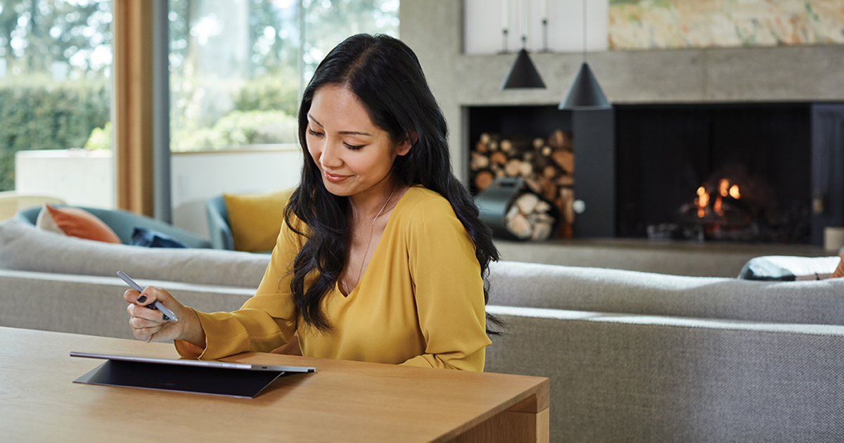 A woman working from home