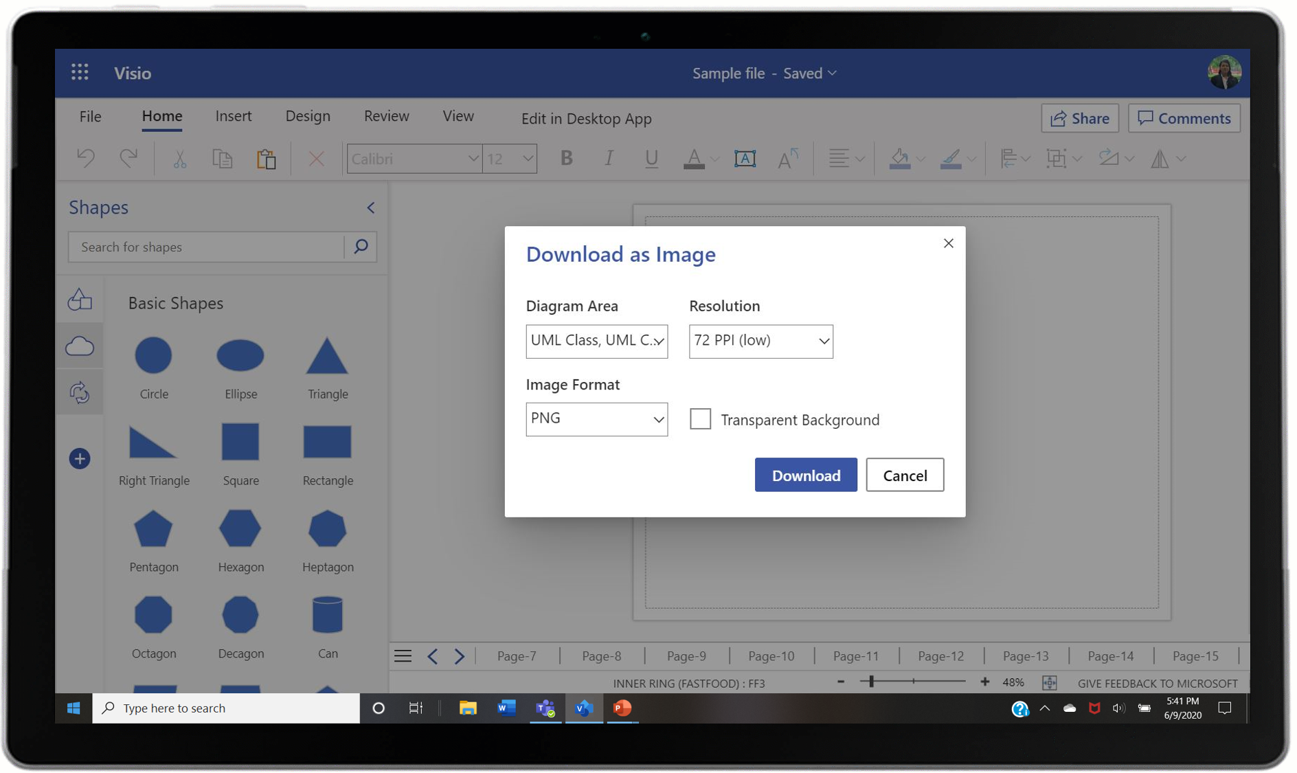 An image of showing how to save diagrams as image files in Visio.