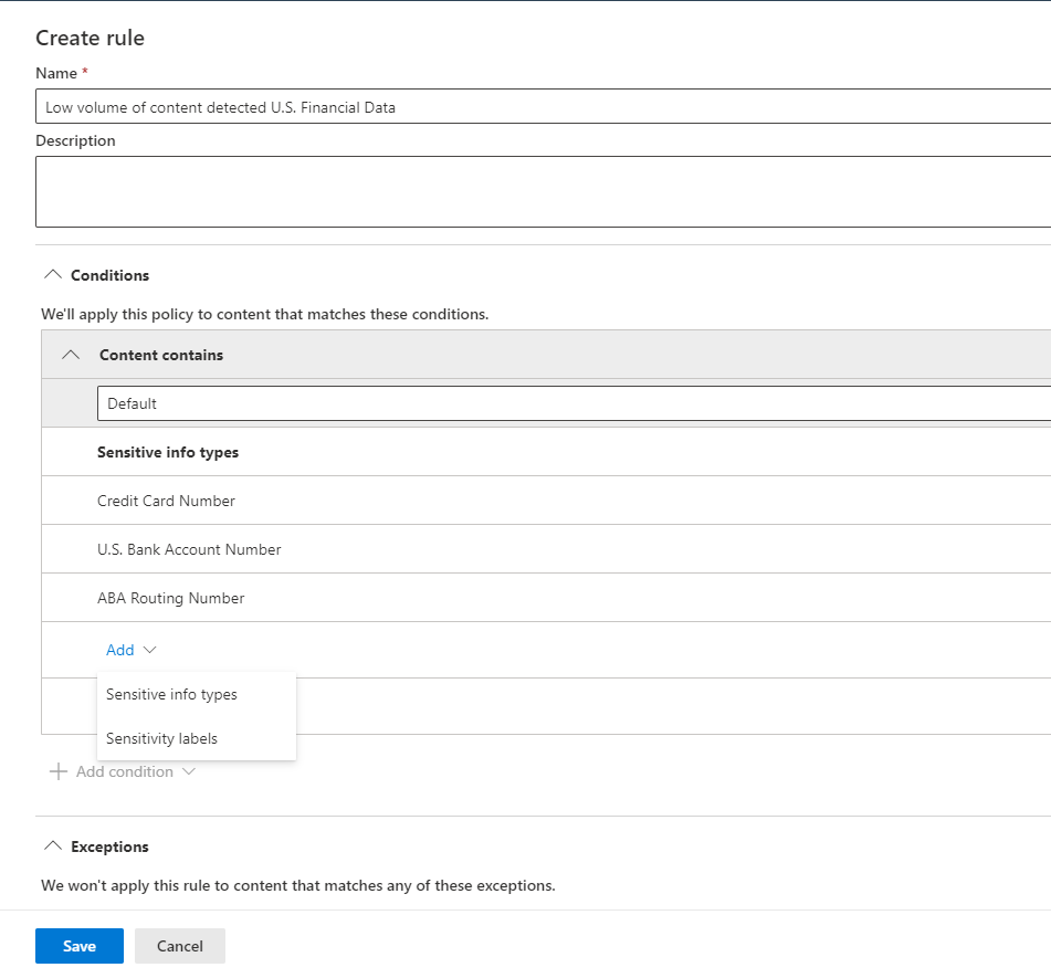 This image shows an example of how to create a rule with Endpoint DLP.