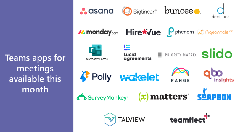 List of new Teams apps for meetings available in November.