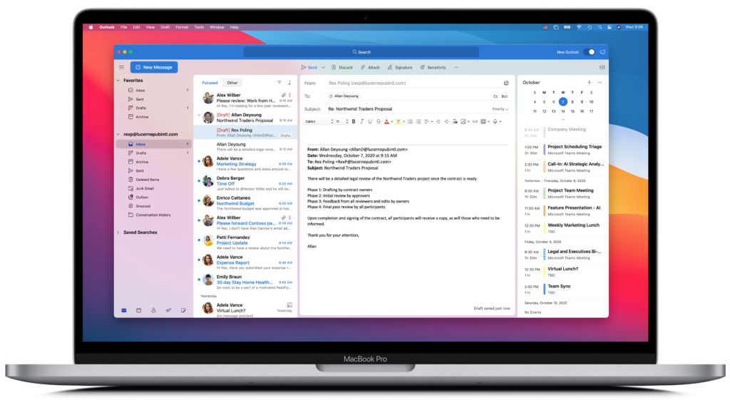 Screen shot of a MacBook Pro running Microsoft Outlook 