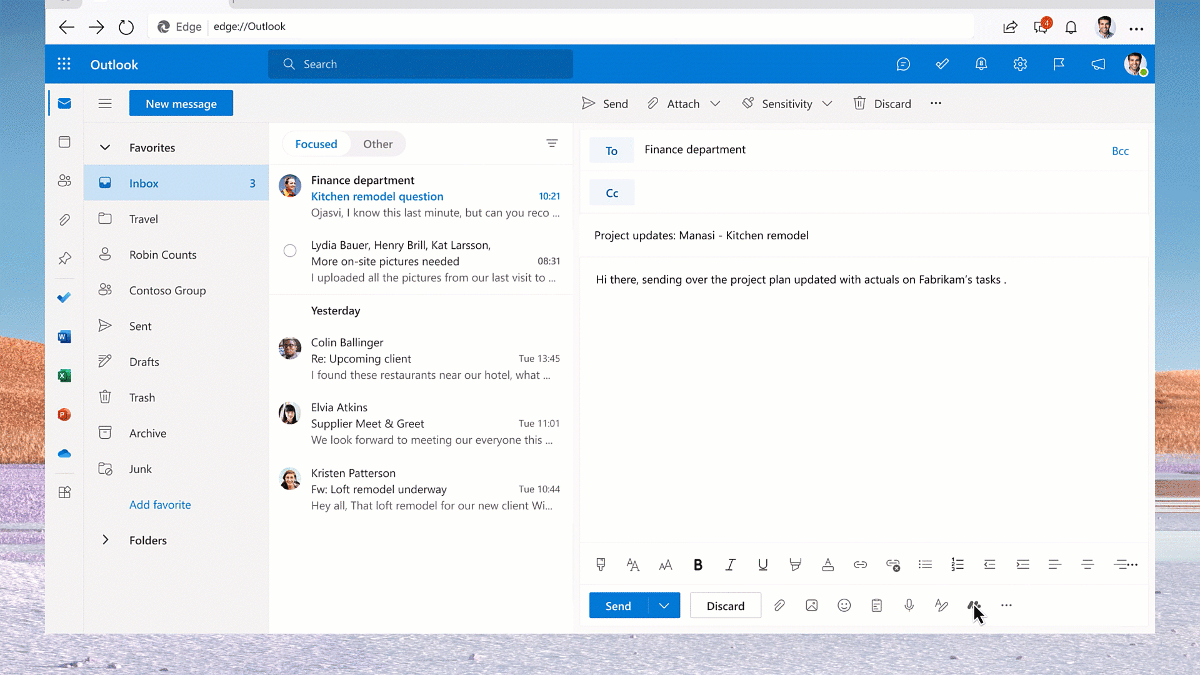 Visual showing example of a message extension being used in Outlook on web.