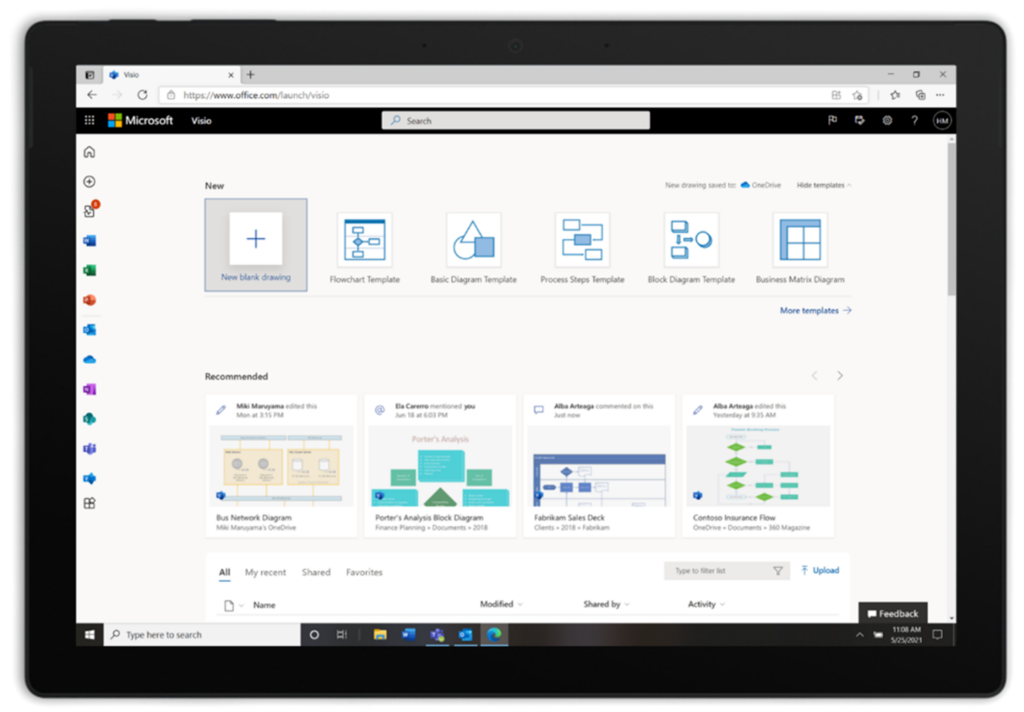 Microsoft Visio homepage in the Microsoft 365 web portal.