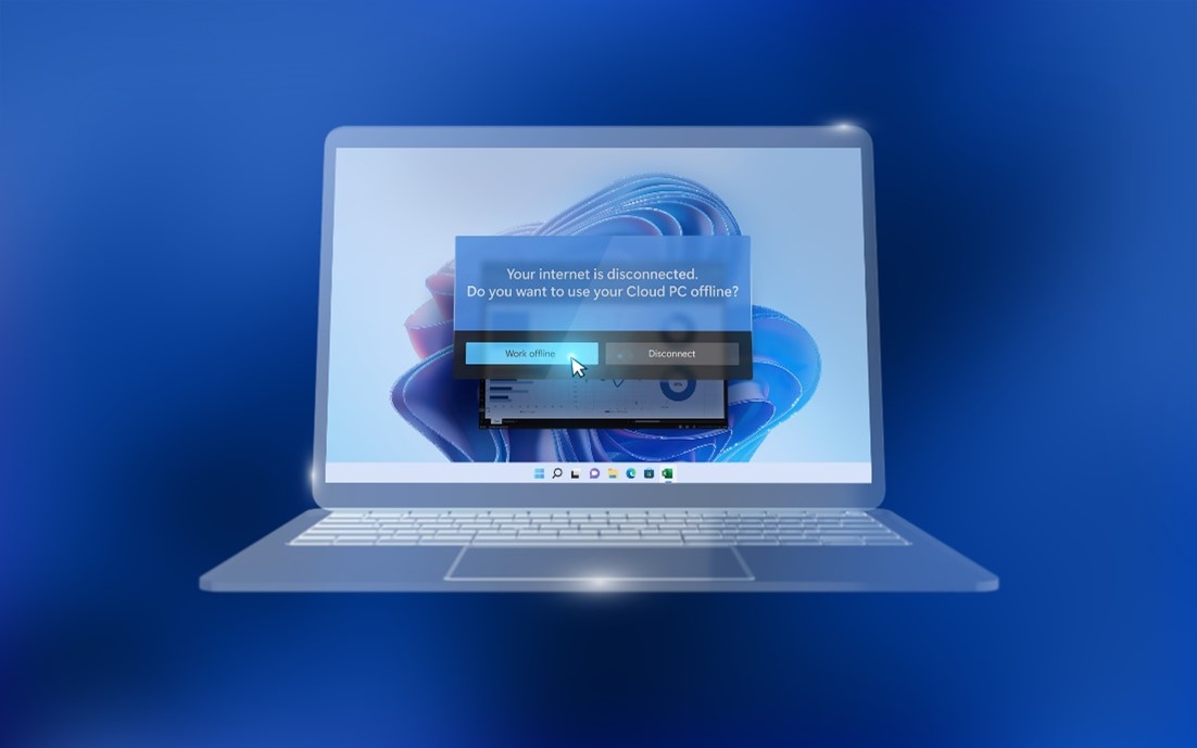  A graphic of a PC highlights Windows 365 Offline, which will enable work in Windows 365 even when disconnected.