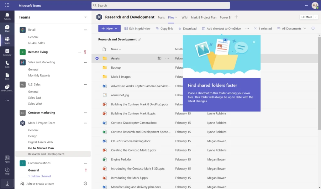 Use “Add shortcut to OneDrive” feature within Microsoft Teams to add shared folders directly to your OneDrive.