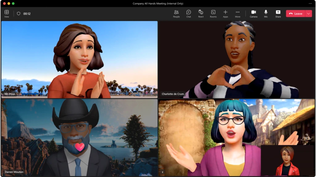 Mesh avatars in Microsoft Teams meeting.