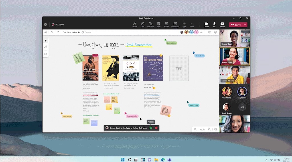 The follow feature helps meeting facilitators guide participants through the whiteboard and lets facilitators focus attention and discussion on key parts of a presentation.