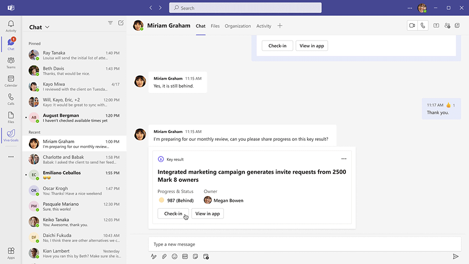 The new Viva Goals integration in Teams makes the connection between goals and daily work easier than ever. 