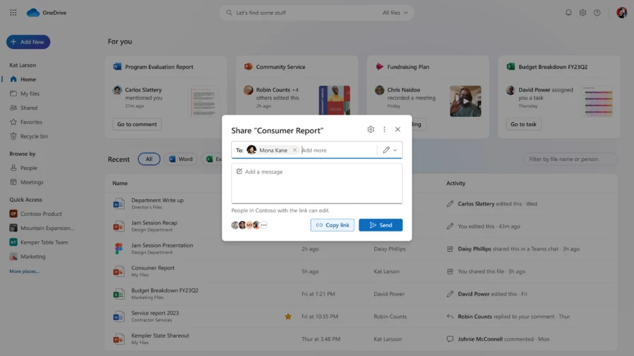A new, clean 'copy link' experience makes sharing simple across Microsoft 365 apps.