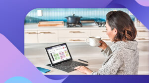 A person using the Mural app in Microsoft Teams while sitting at kitchen counter.