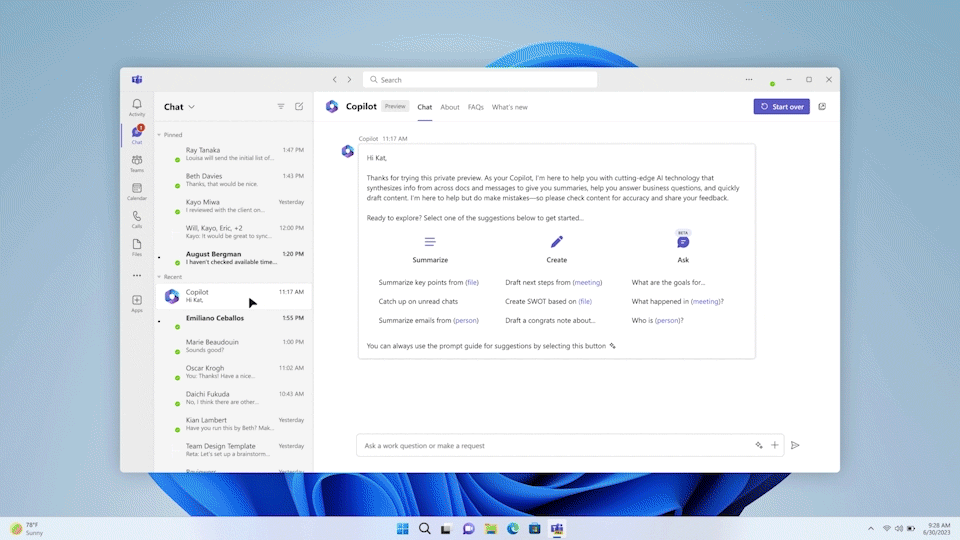 A GIF showing Semantic Index for Copilot's ability to surface personalized, relevant, and actionable search results in a secure, compliant, and privacy-preserving way.