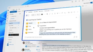 Screenshot of the new Coaching by Copilot feature in Outlook enhanced by Microsoft 365 Copilot.
