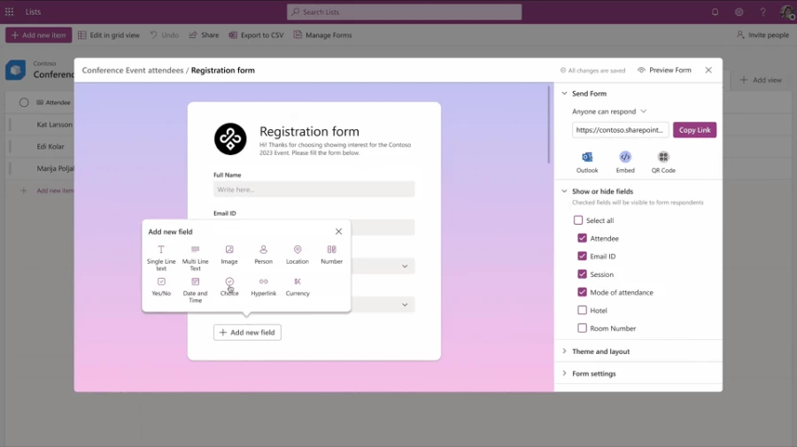 Screenshot depicting the new forms experience built inside Microsoft Lists.