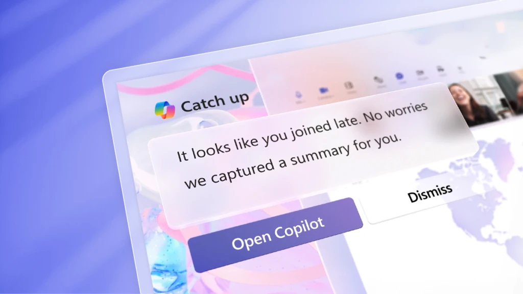 Screen showing 'Catch up' with Microsoft Copilot.
