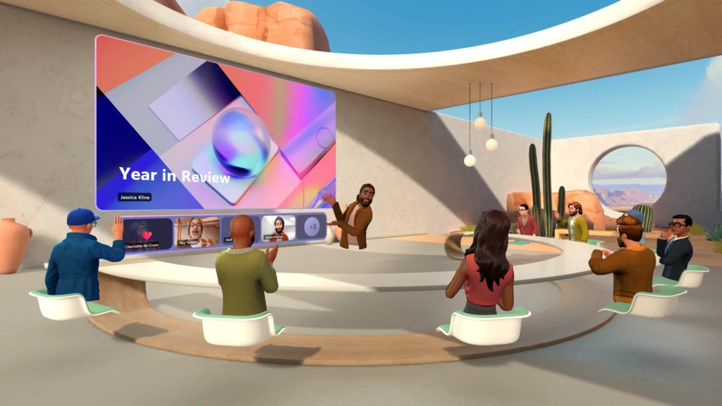 A virtual meeting in Microsoft Mesh.