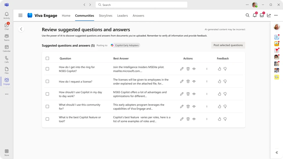 Upload your own Q&A from a Word document directly into Answers in Viva.
