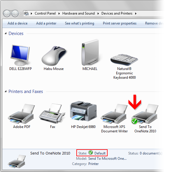 Setting a default printer in Windows Control Panel