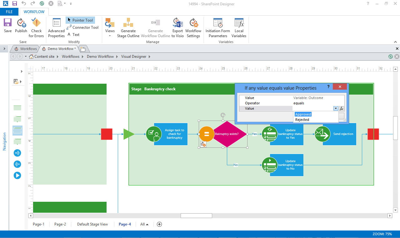 Setting Conditions in SharePoint Designer