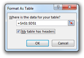 Format As Table pop up