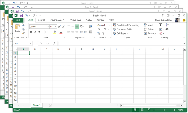 Layered Excel worksheets. 