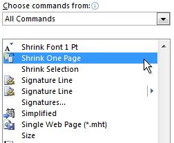 Shrink One Page command