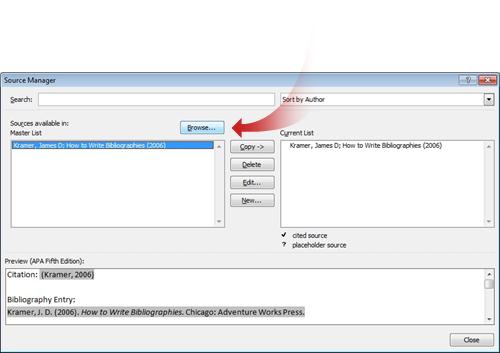 Browse button in the Source Manager dialog box