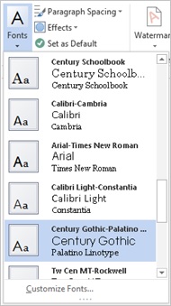 Screenshot of user choosing a new set of theme fonts