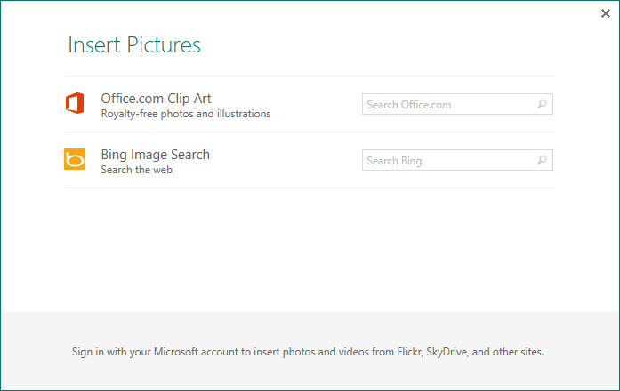Screenshot of dialog for inserting pictures in Publisher 2013