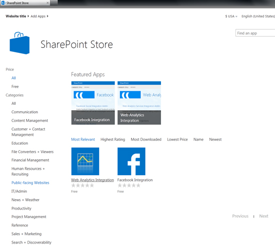 Public-facing applications in the SharePoint App Store
