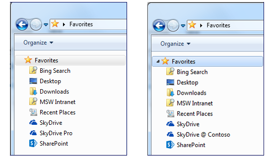 SkyDrive and SkyDrive Pro viewed with Windows Explorer