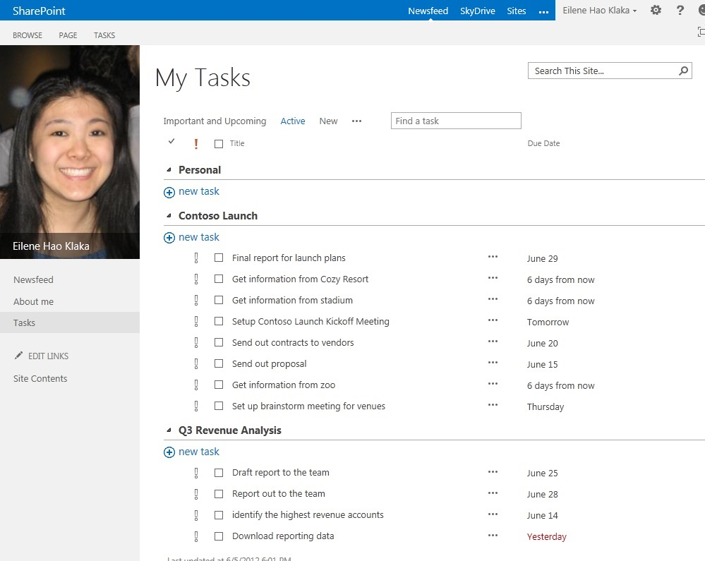 Viewing "my tasks" in sharepoint