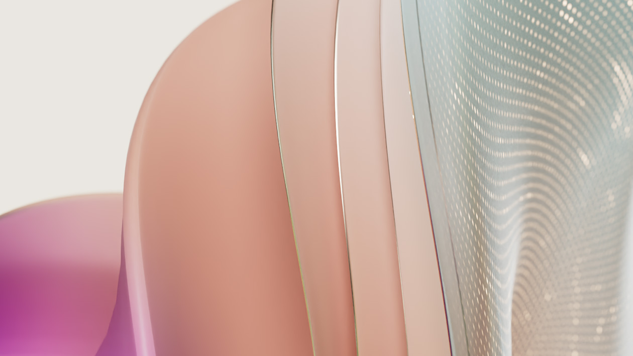 A decorative abstract image with purple, coral, and teal designs