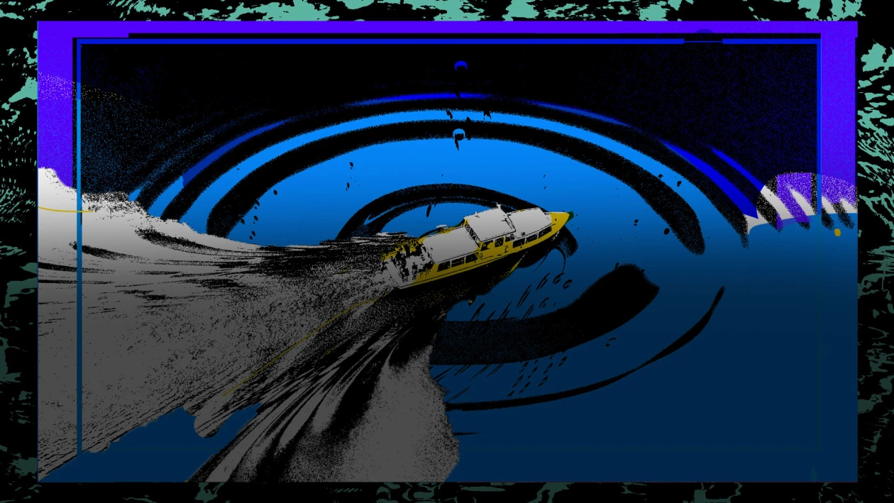 A decorative image of a yellow boat in a blue circle