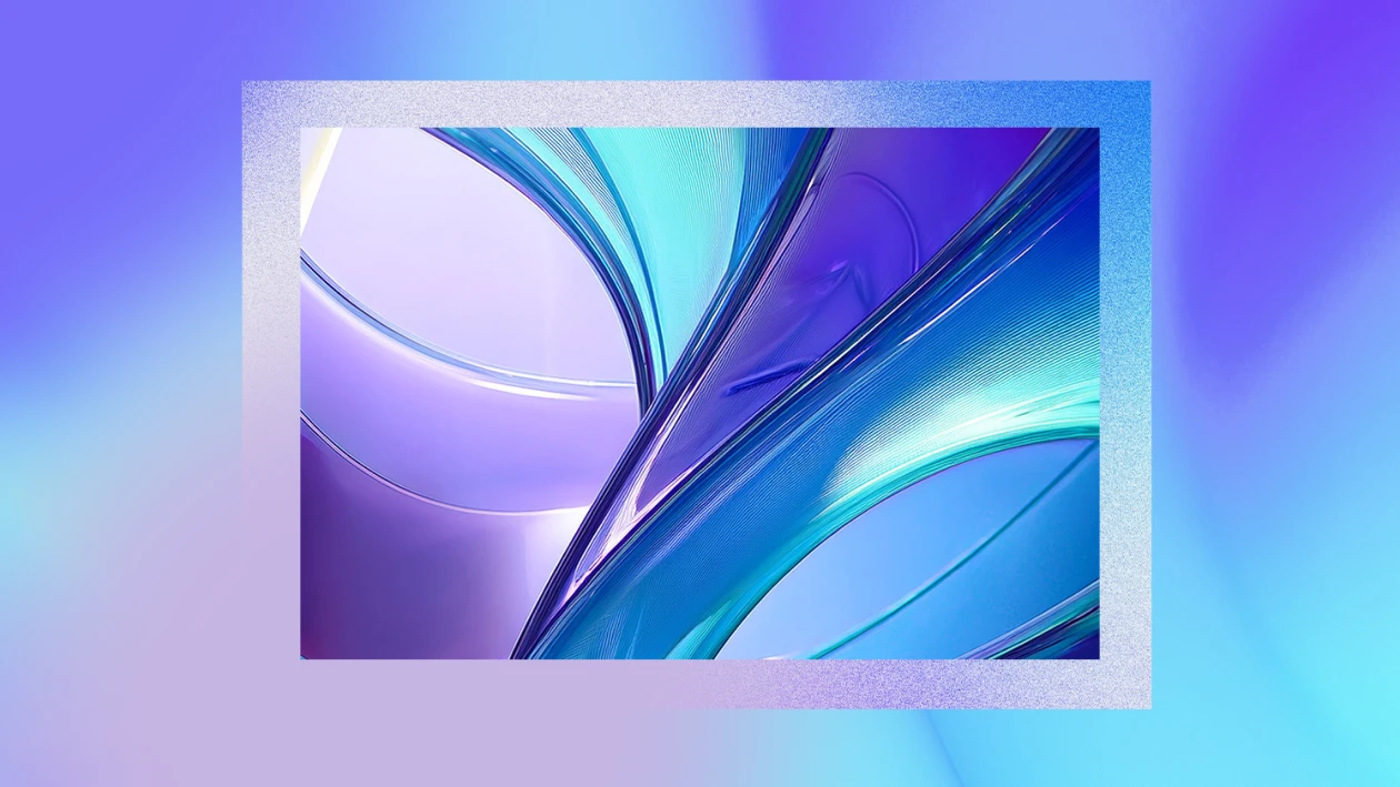 A graphic design of blue and purple swirls.