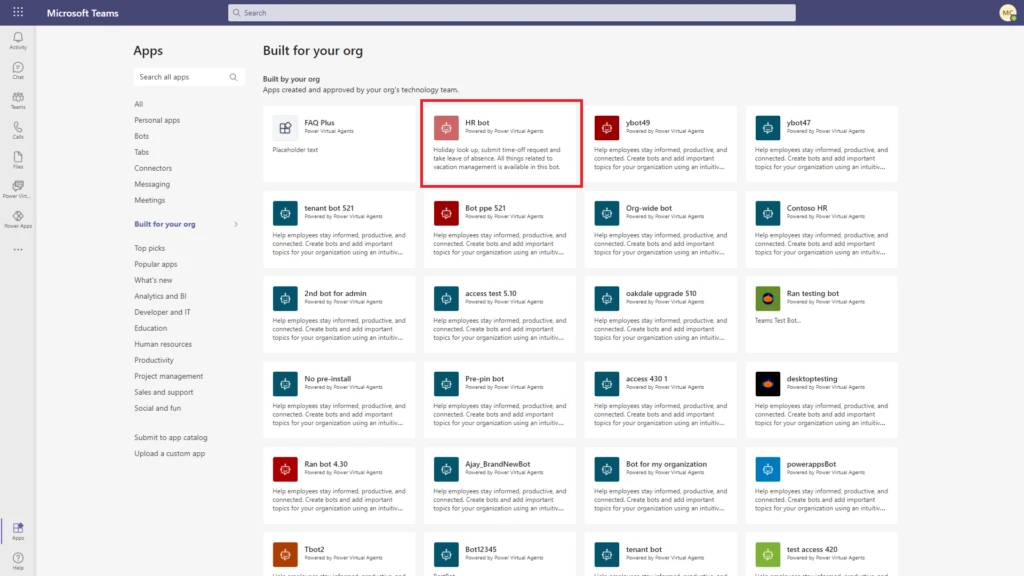 Figure 4 - Bot is available in Microsoft Teams app store