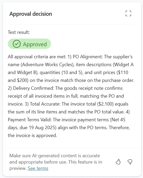 A screenshot of the approval message from the gif, which describes how all approval criteria were met