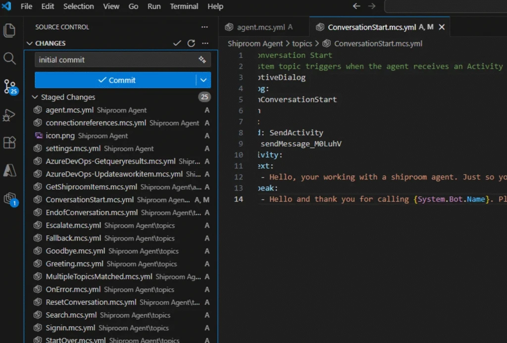 A screenshot of the Copilot Studio VS Code extension