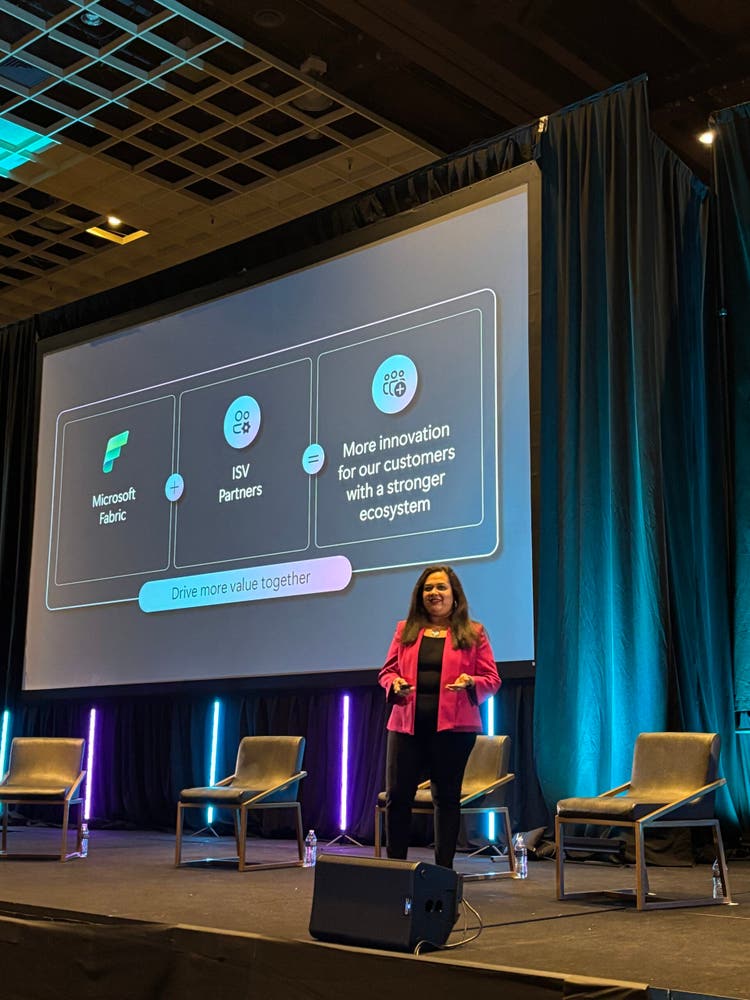 A woman standing on a stage