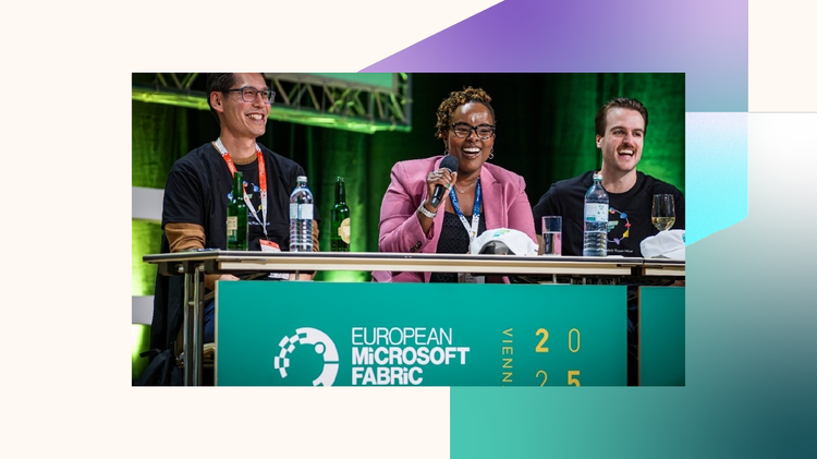 A picture showing three people on the panel, laughing