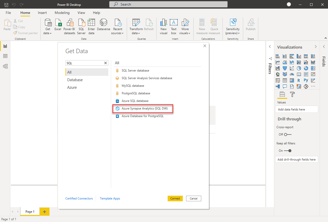 Select Azure Synapse Analytics connector