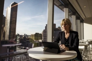 Business woman at table with Surface