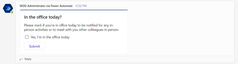 Card to collect details in teams