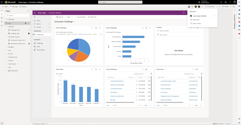 Screenshot of coauthoring tables and graphs in Power Apps.