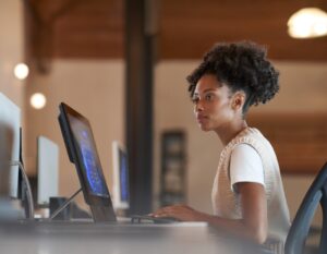 Enterprise office worker in focused work.