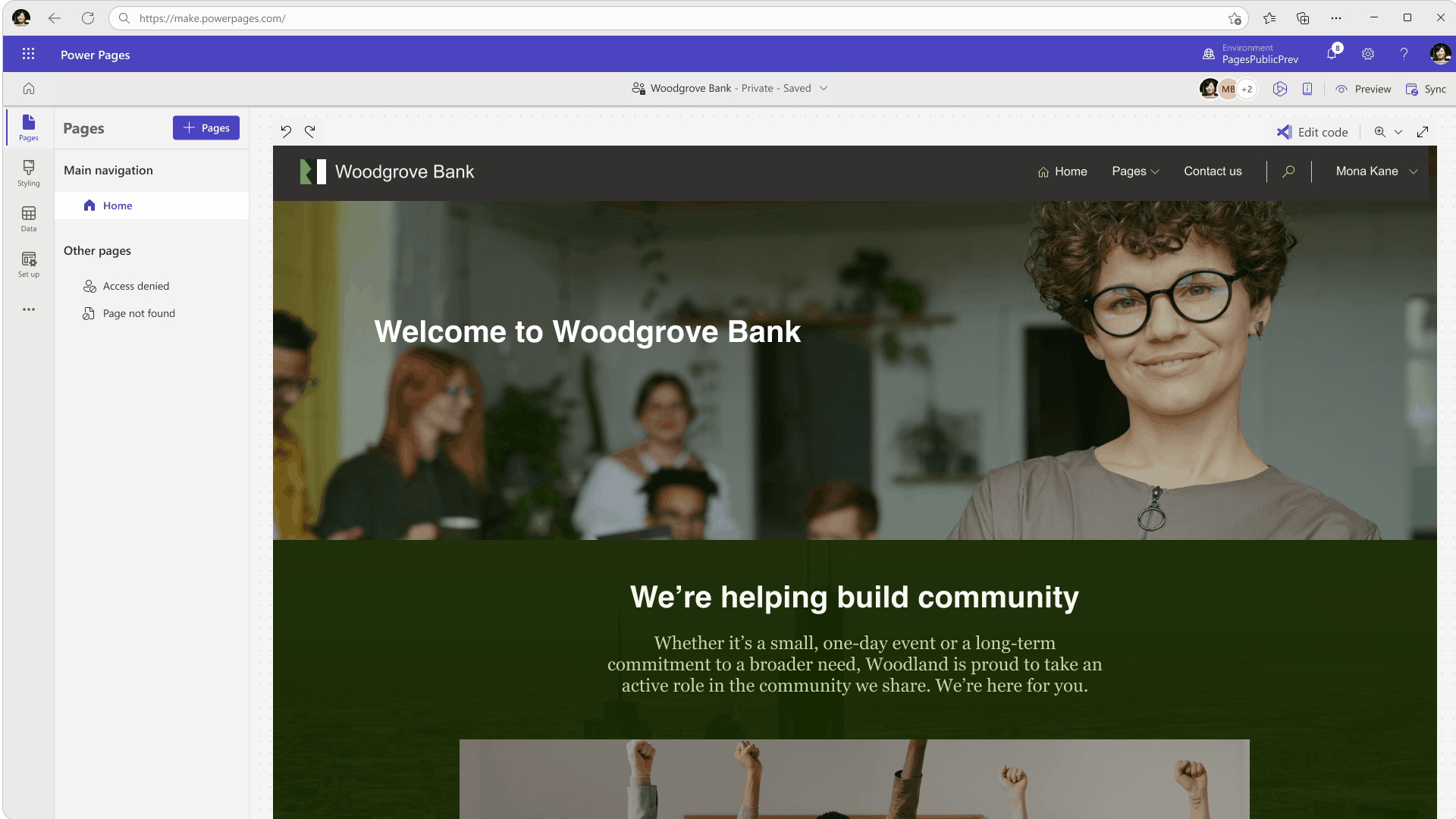 Power Pages copilot in Visual Studio Code for Web