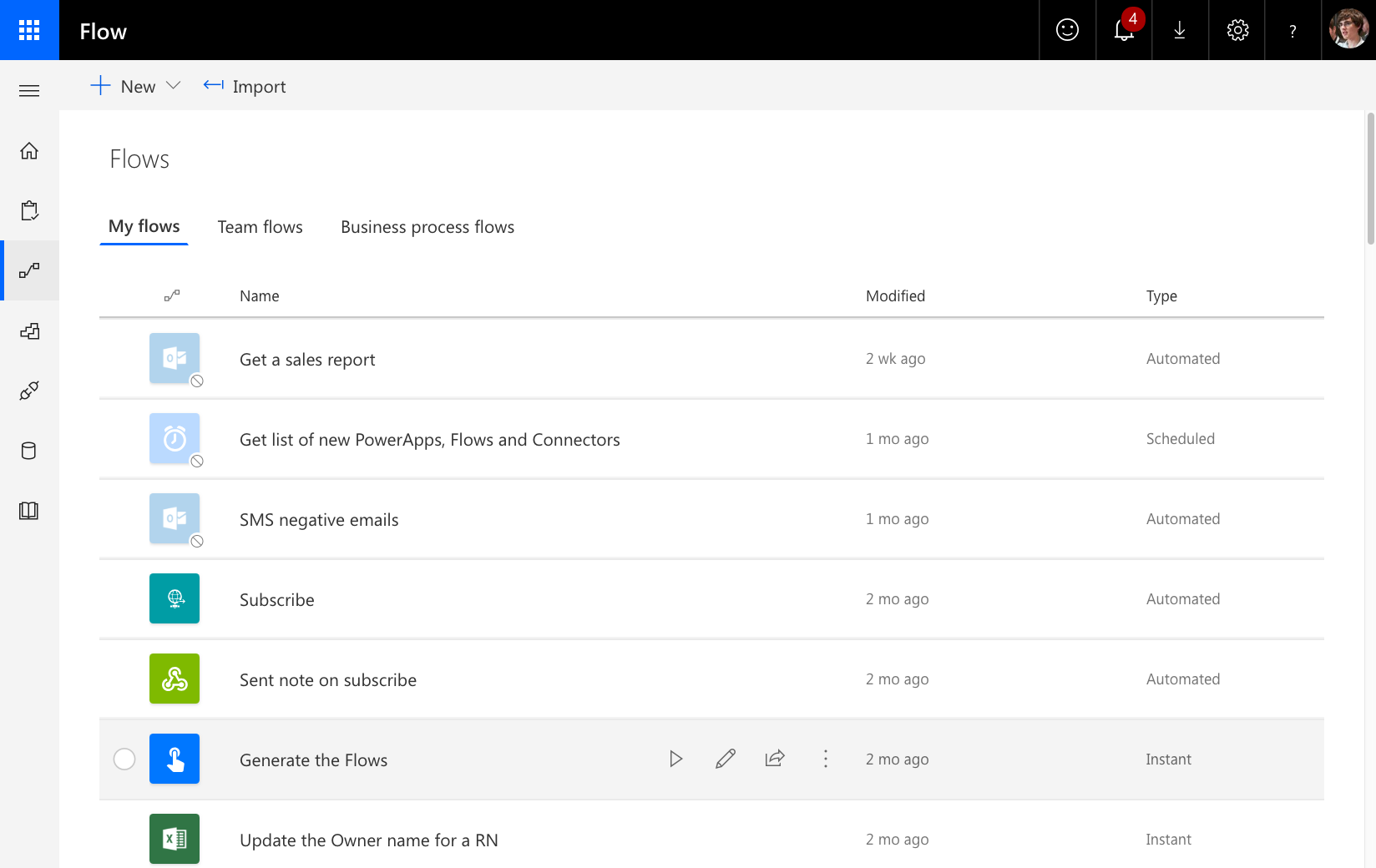 Simplified My flows list Simplified My flows list