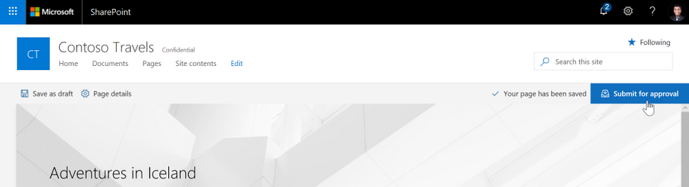 Submit page for approval