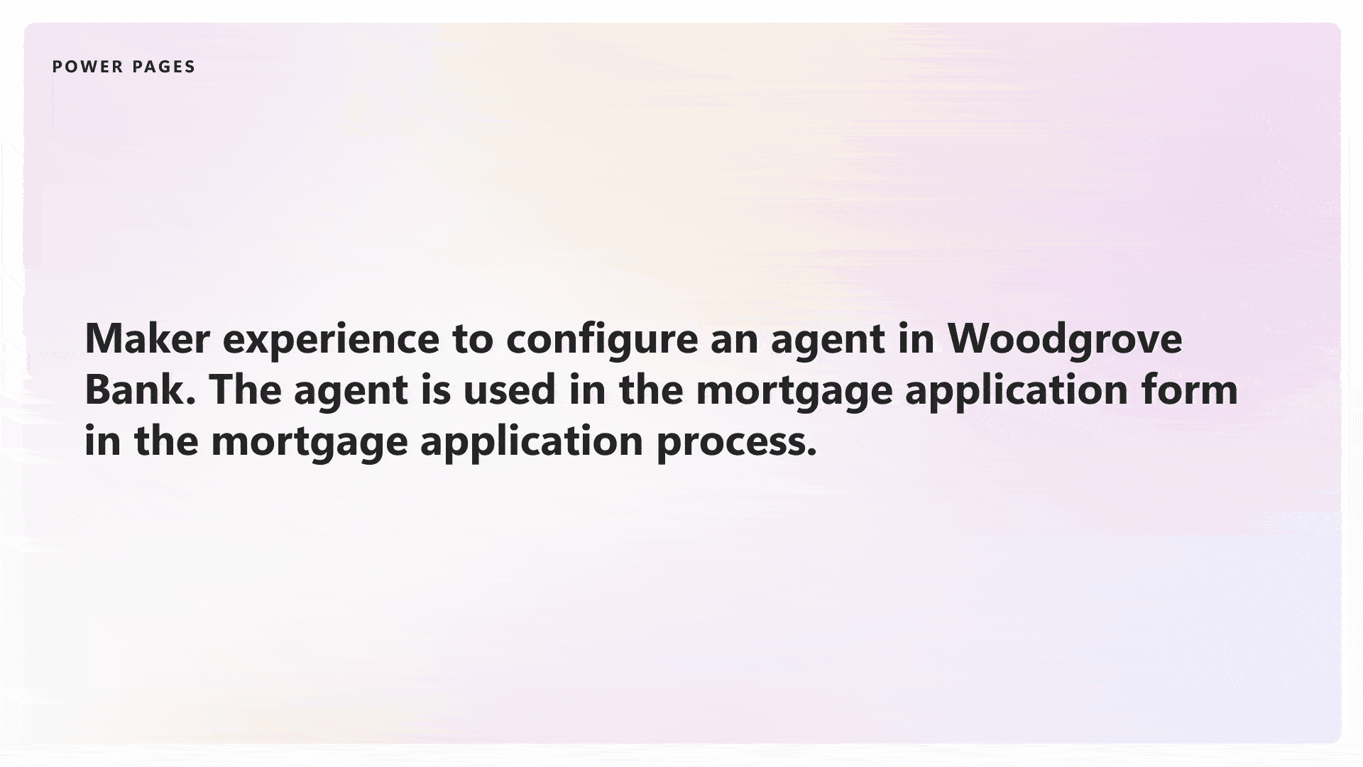 A GIF showing the process of how a maker can configure and customize an agent within their Power Pages site.