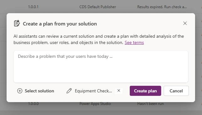 create a plan from existing solution